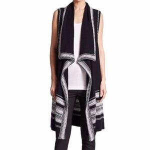 Vince Black and White Open Front Sweater Vest Size XS